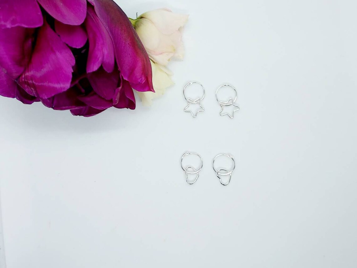 Star huggie hoop earrings silver mini hoop earrings with Etsy