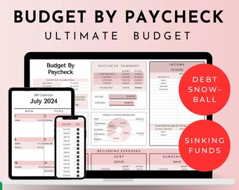 Budget finale in base allo stipendio Foglio di calcolo Fogli Google Planner Mensile settimanale Quindicinale Semi mensile 50/30/20 Tracker finanziario Modello rosa