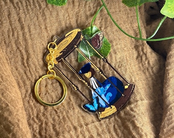 Timeless Acrylic Bag Charm - Cottagecore Badge - Woodlandcore - Fairycore - Butterfly Art - Gift - Hourglass - Keychain