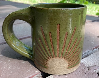 Solstice Mug - Handmade Pottery Mug in Olive Green Speckle - 12 ounce and 16 ounce sizes