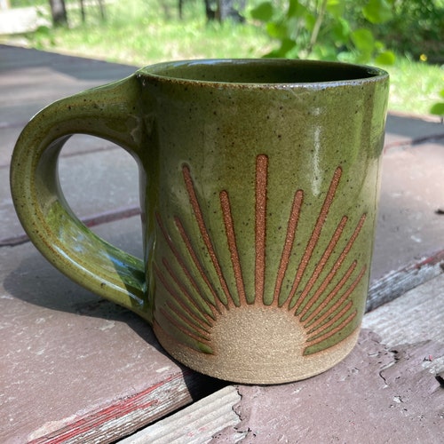 Solstice Mug - Handmade Pottery Mug in Olive Green Speckle - 12 ounce and 16 ounce sizes