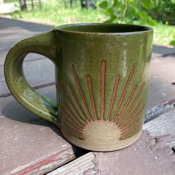 Solstice Mug - Handmade Pottery Mug in Olive Green Speckle