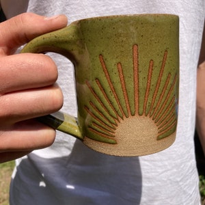 Solstice Mug Handmade Pottery Mug in Olive Green Speckle 12 ounce and 16 ounce sizes image 2