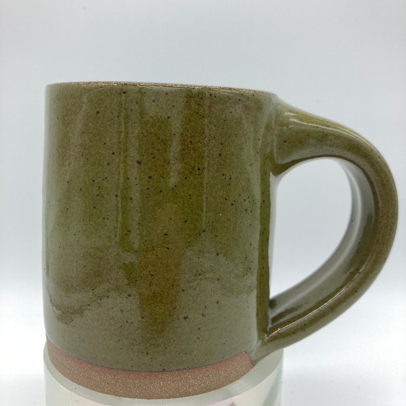 Solstice Mug Handmade Pottery Mug in Olive Green Speckle 12 ounce and 16 ounce sizes image 4