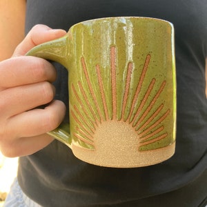 Solstice Mug Handmade Pottery Mug in Olive Green Speckle 12 ounce and 16 ounce sizes image 3