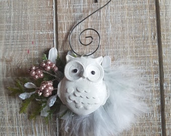 Snow Owl Ornament. Snow Owl. White Owl. Christmas Ornament. Hostess Gift. Present Topper. Secret Santa Gift.