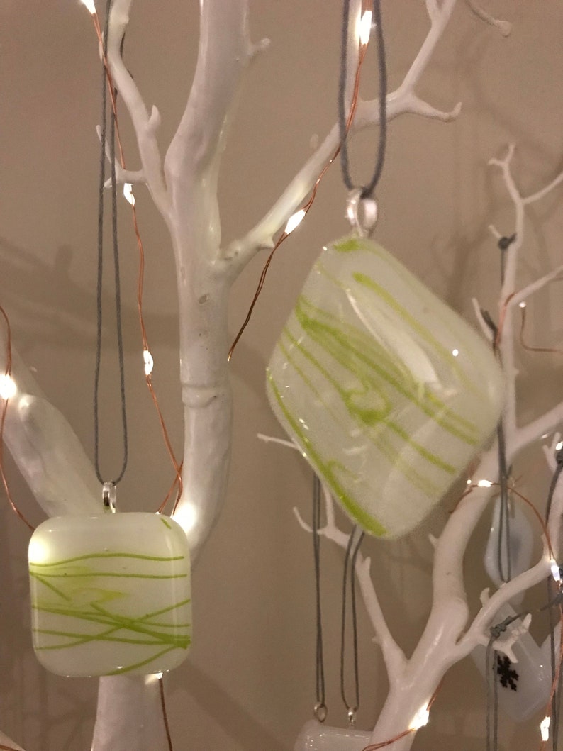 Fused Glass Christmas Tree Decoration Scandi White /& Green