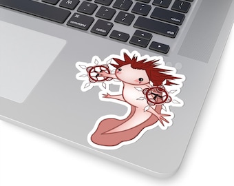 Axel Axolotl Kiss-Cut Stickers, Kingdom Hearts Fan Art, Cute Video Game Sticker, Funny Pun Decal, Laptop Decal