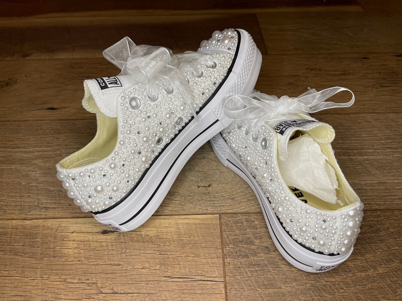 Platform Wedding Sneakers White Pearl & Rhinestone Encrusted | Etsy