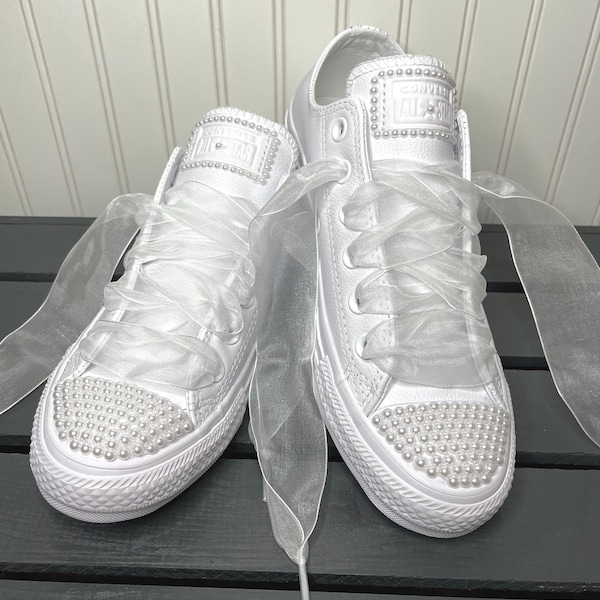 Pearl Wedding Converse: Custom Bridal Sneakers with Sheer Laces