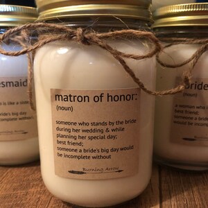 Bridesmaid Gift Matron of Honor Maid of Honor Bridal gift Wedding Wedding Party Candles 100% Soy Personalized Candle Jars image 4