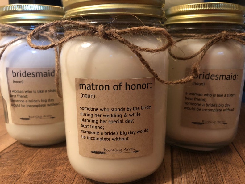 Bridesmaid Gift Matron of Honor Maid of Honor Bridal gift Wedding Wedding Party Candles 100% Soy Personalized Candle Jars image 4