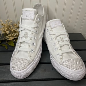 Wedding Shoes | Pearls Encrusted Shoe | Personalized Shoe | Converse | Wifey Shoes | Wedding Date | Custom Shoes | White Pearls