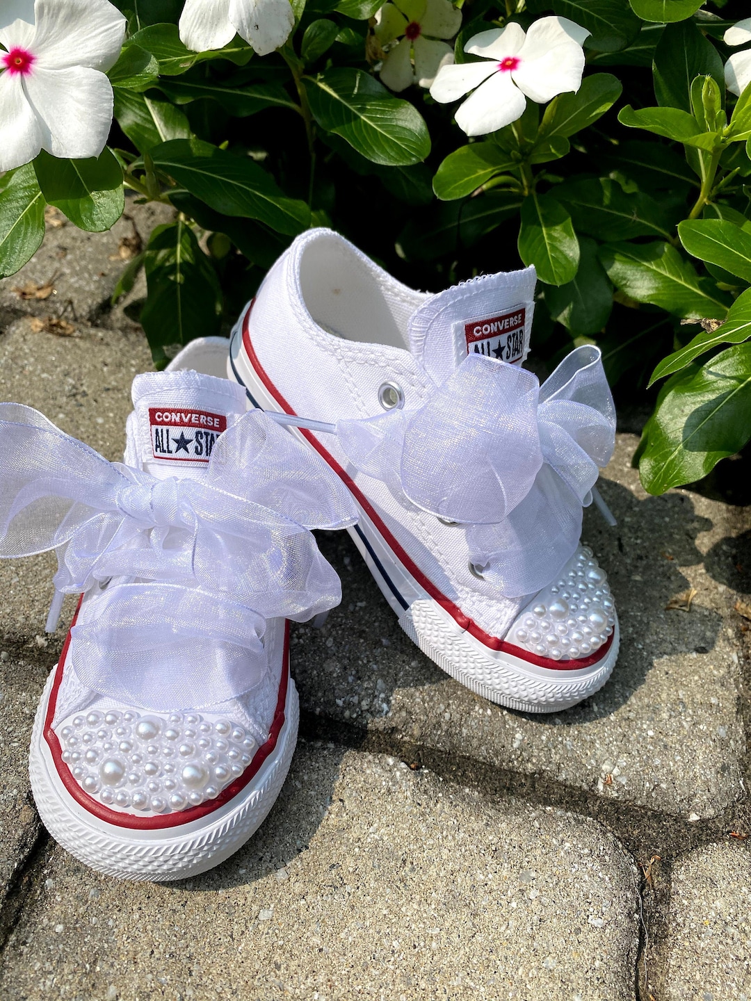 Pearled Flower Girl Converse: Custom Wedding Sneakers With Sheer
