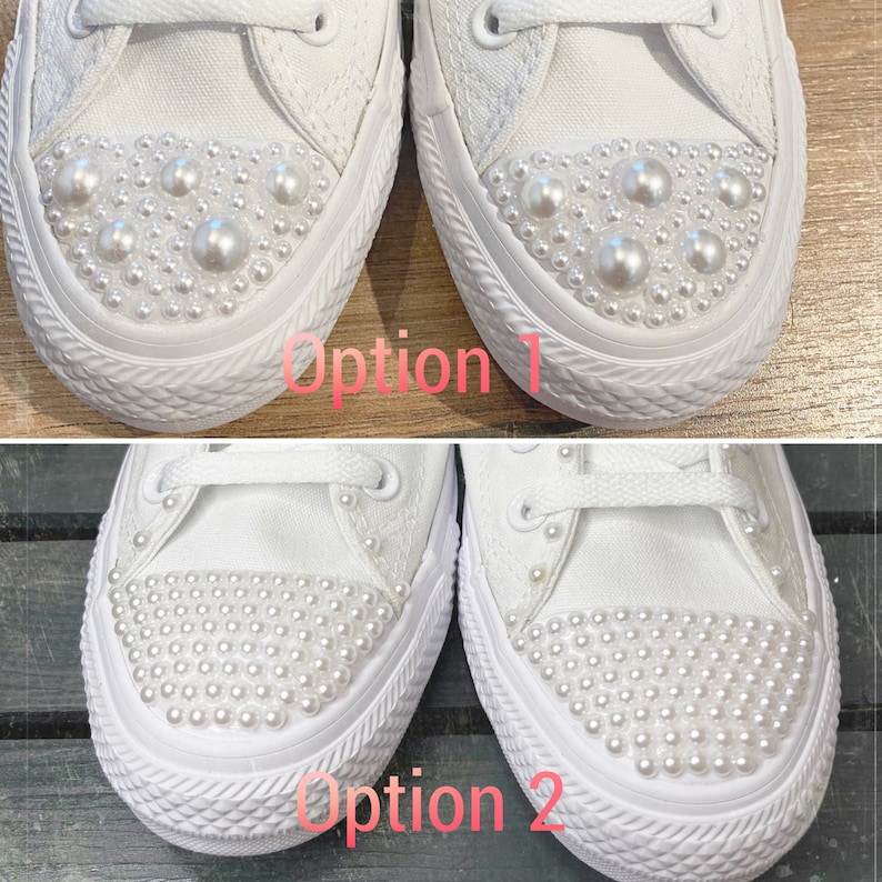 Wedding Shoes Pearl Encrusted Shoe Wifey Sheer Laces Personalized Shoe Converse Wedding Custom Shoes White Pearls image 6