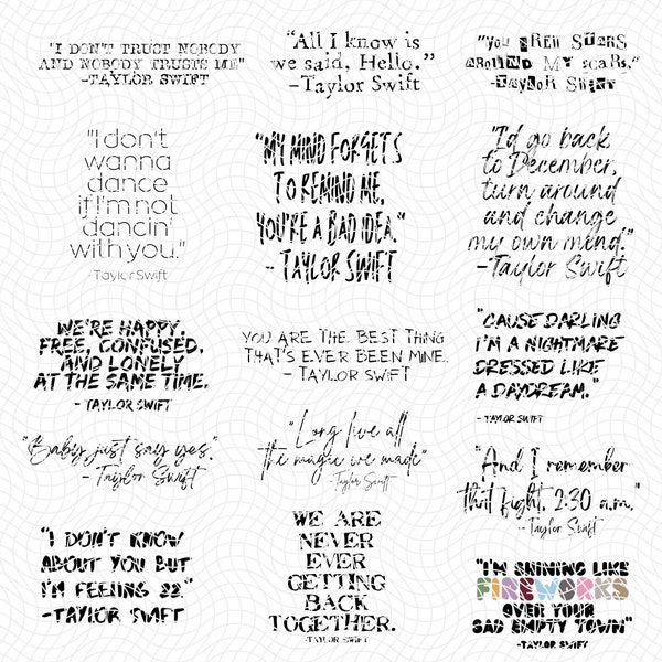 Taylor Swift Lyrics | PNG Files | Pack of 15 | Eras Tour