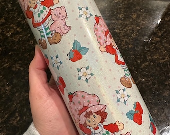 Strawberry Shortcake Polka Dot Holographic Stainless Steel 20oz Skinny Tumbler