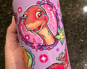 Land Before Time Hearts Purple 16oz Soda Can Style Stainless Steel Tumbler