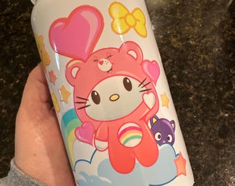 Care Bears & Hello Kitty  Mashup 16oz Stainless Steel Soda Can Style Tumbler