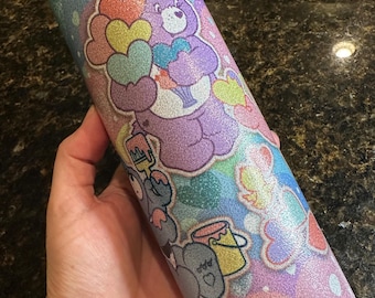 Glitter Care Bears Hearts 20oz Stainless Steel Tumbler