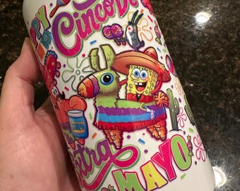 Sponge Bob Cinco de Mayo Tumbler 16oz Stainless Steel Soda Can Style