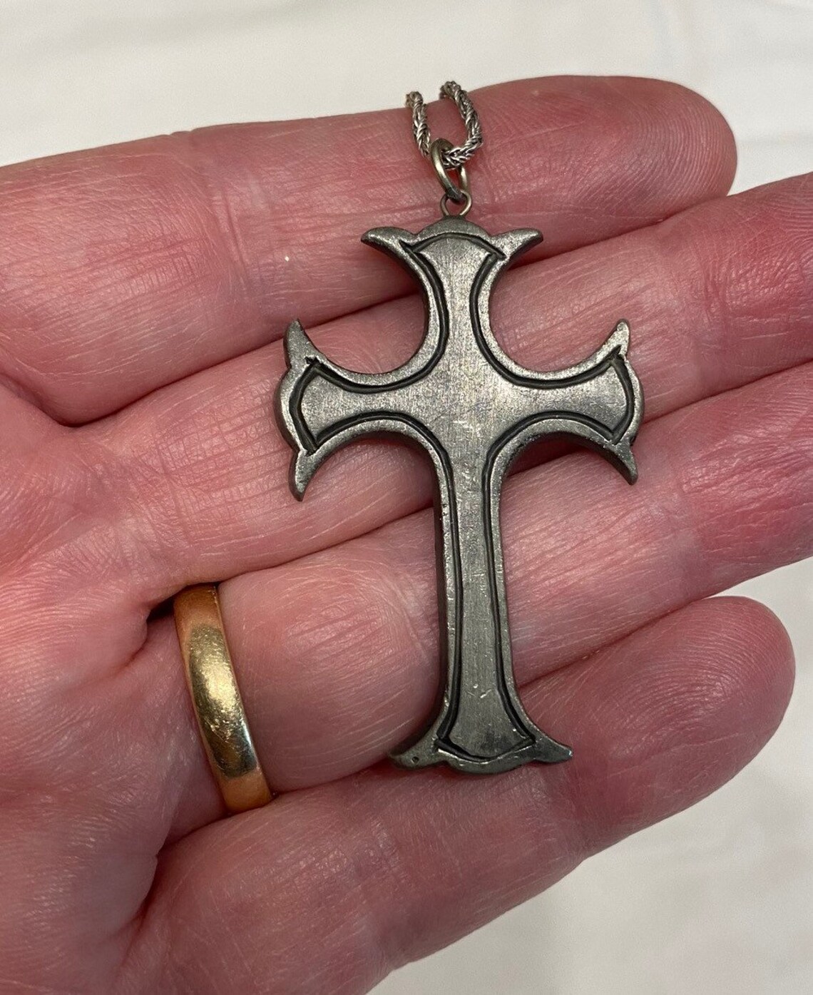 Pewter Cross With Chain Etsy