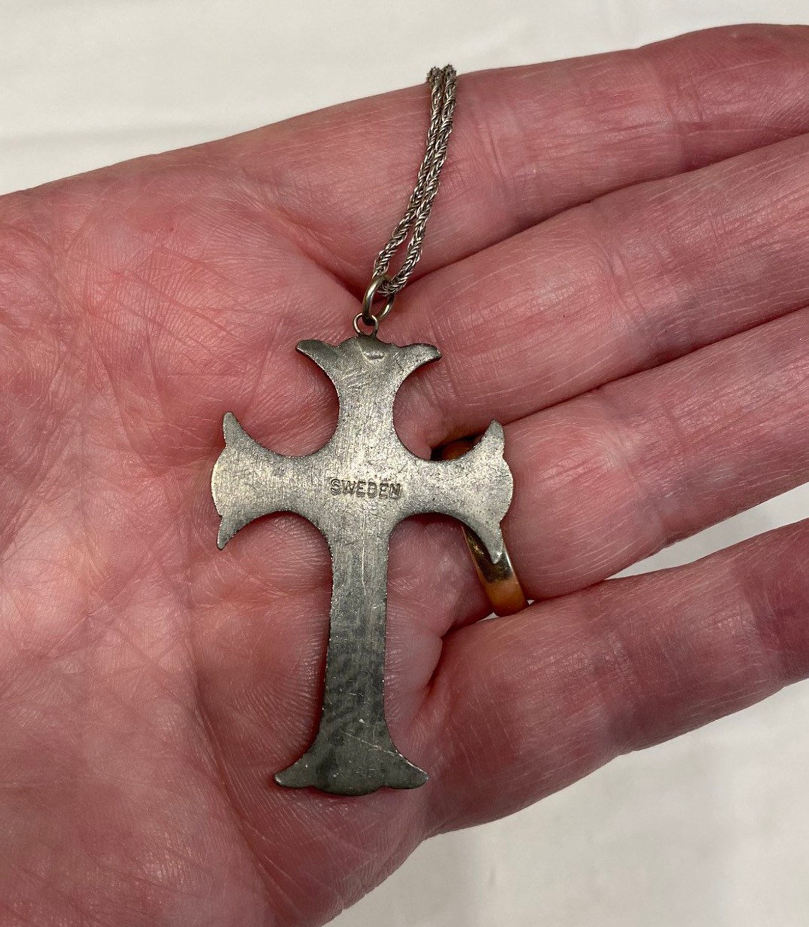 Pewter Cross With Chain Etsy