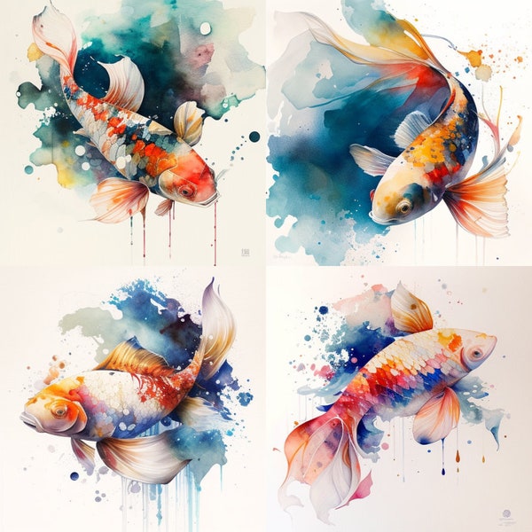 Koi Fish Watercolor, Digital Downloads, Koi Clipart, Koi PNG, Otter wall art, Koi prints, Sublimation, Instant Download