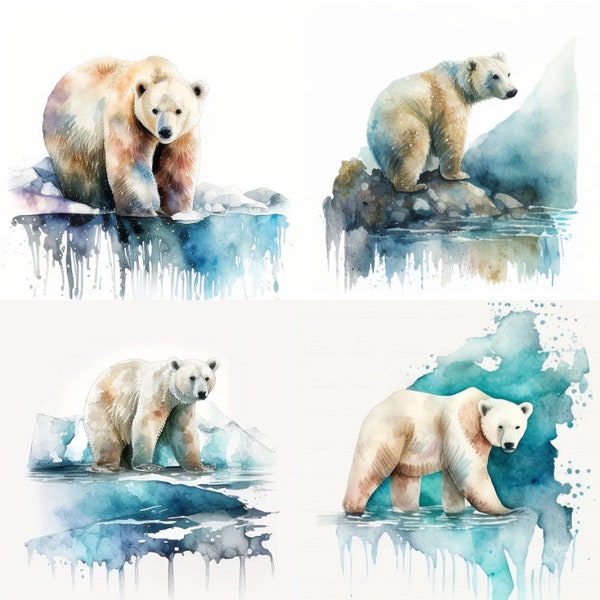 Polar Bear Watercolor Digital Download Polar Bear Clipart PNG Design Polar Bear Wall Art Print Sublimation Polar Bear Wall Painting Print