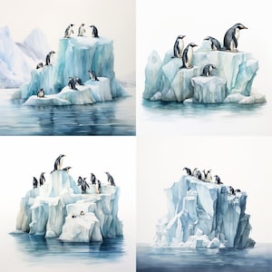 Penguin Watercolor PNG Penguin Clipart Iceberg Penguin Wall Art Penguin Print Penguin PNG Nursery Clip Art