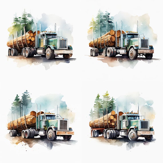 Logging Truck Png Logger Clipart Watercolor Truck Logging Print Logger Png Logging Wall Art Logger Truck Clipart Painting Logger Truck