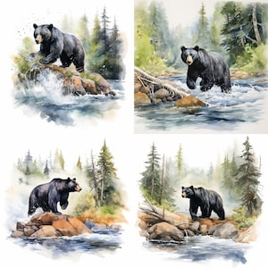 Watercolor Bear PNG Clipart Black Bear Watercolor Smokies Black Bear Print Black Bear Watercolor  Bear Clip Art Black Bear Cabin Decor North