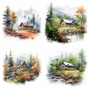Watercolor Cabin Smokies PNG Art Smokey Mountain Cabin Art Cabin Wall Art Print PNG Cabin Smokey Mountain Retreat Wall Art Cabin PNG