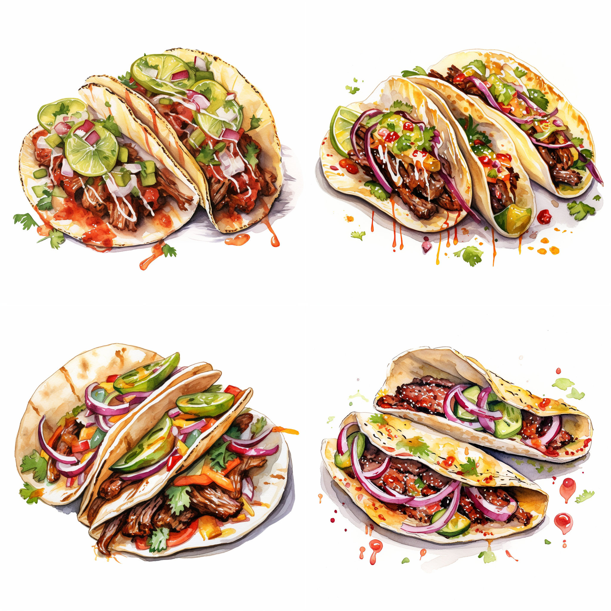 Watercolor Taco PNG Tacos Clipart Brisket Taco Watercolor Food Truck ...