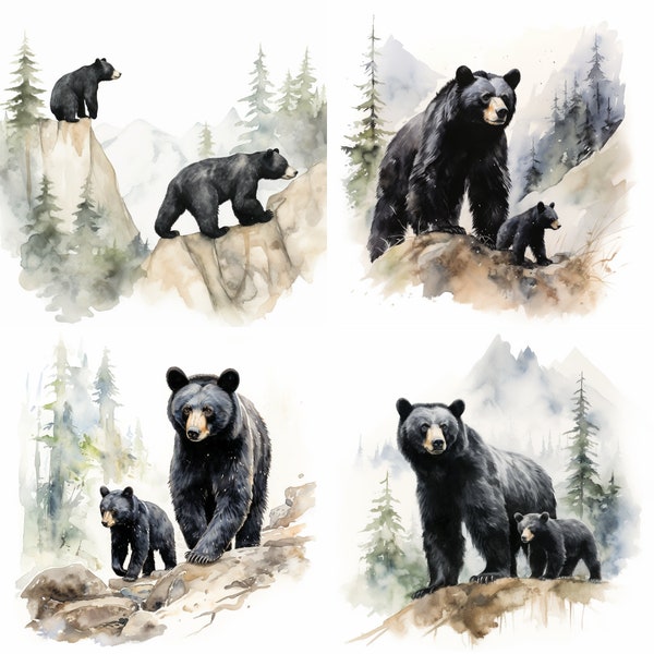 Watercolor Bear PNG Clipart Black Bear Watercolor Smokies Black Bear Print Black Bear Watercolor  Bear Clip Art Black Bear Cabin Decor Cub