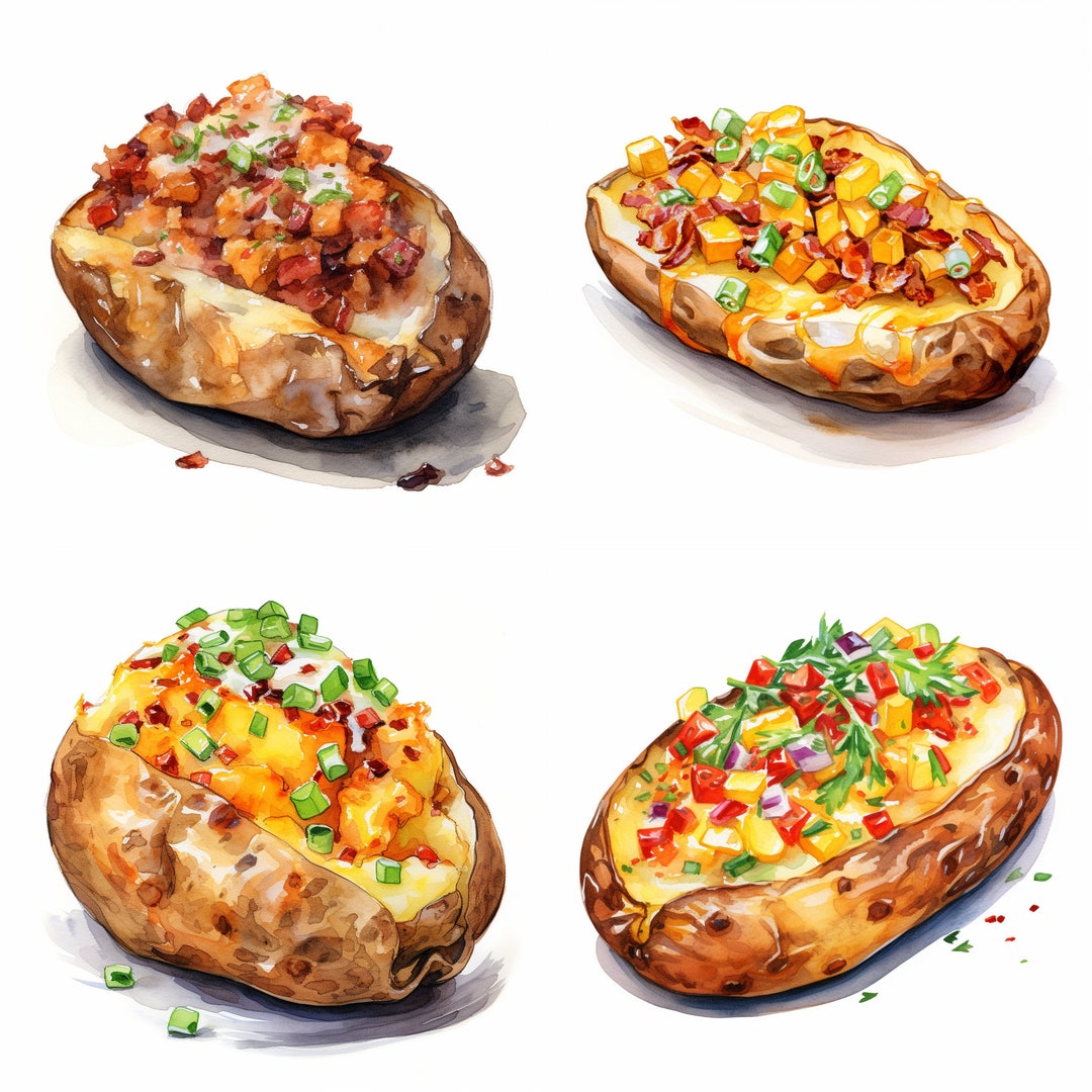 Watercolor Baked Potato PNG Potato Clipart Baked Potato Watercolor