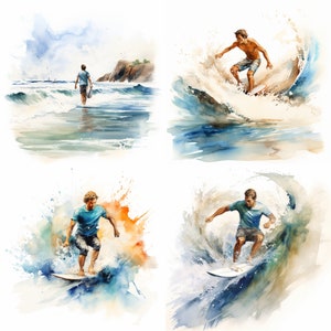 Aquarela Surfista PNG Clipart Prancha de surf Aquarela Praia Surf Ondas Imprimir Surfista Aquarela Surf Clip Art Beach House Decor Ocean House