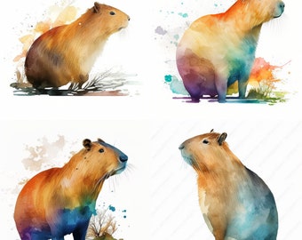 Capybara Watercolor, Digital Downloads, Capybara Clipart, Capybara PNG, Capybara wall art, Capybara prints, Sublimation