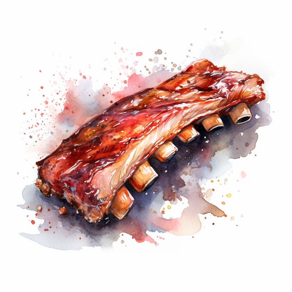 Watercolor Rib PNG Clipart Ribs Watercolor Ribs Print Ribs Watercolor  BBQ Rib Clip Art BBQ Ribs Grilled Ribs Wall Art