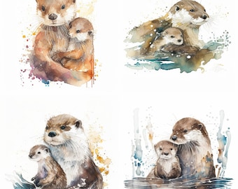Watercolor Otter PNG Baby Otter Watercolor Clipart Otter Print Otter Wall Art PNG Otter Digital Download Commercial Use Otter Clipart png