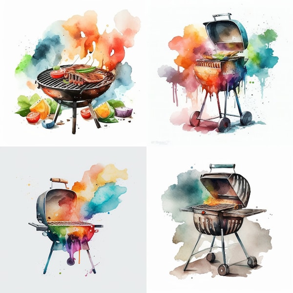 Watercolor Grill PNG BBQ Clipart Grill Print Bbq Grill Wall Art Charcoal Grill Digital Download Bbq Poster Art Grilling Bbq Clipart