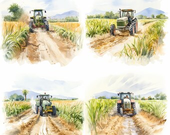Corn Field Watercolor Digital Downloads Corn Clipart Field PNG Corn Field wall art Corn Field prints Sublimation Tractor Watercolor Farm