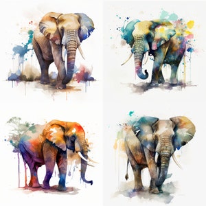 Elephant Digital Download High Quality PNG JPG Animal Lover Watercolours Portrait Clipart Sublimation Design Elephant Wall Art Png Elephant