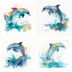 Dolphin Watercolor, Digital Downloads, Dolphin Clipart, Dolphin PNG, Dolphin wall art, Dolphin prints, Sublimation