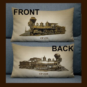 Zwei Dampfzüge Premium Kissen mit Einlage, Dampfmaschine Lokomotive Geschenk, Zug Geschenk für Opa, Eisenbahn Eisenbahn Modellbahner Geschenk,