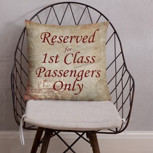 Zugkissen, Eisenbahndekor, Zugkissen, Eisenbahnkissengeschenk - Reserviert nur für Fluggäste der 1.Klasse - Kastanienbraun 18 &quot;x 18&quot;