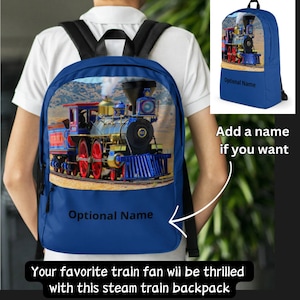 Train School Bag, Train Back Pack. Steam Train School Bag,  Personalised Backpack, for Steam Railroad Engine Jupiter Train Locomotive Fan