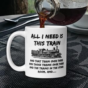 Train Mug, All I Need Is This Train ... Railroad Coffee Mug -Steam Train Locomotive Gift for Model Train Fan, Railroad Enthusiast - 2 sizes