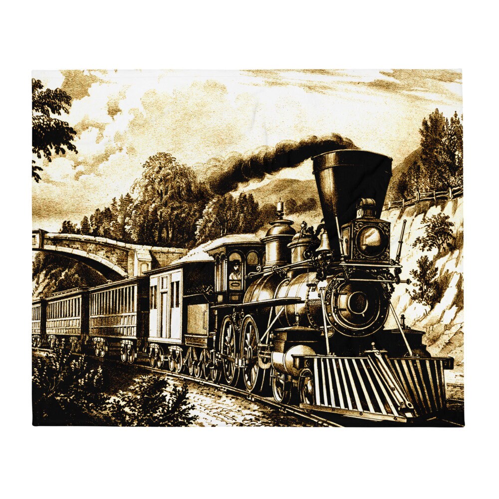 Vintage Steam Train, Throw Blanket 60 X 50, Train Fan Gift, Steam