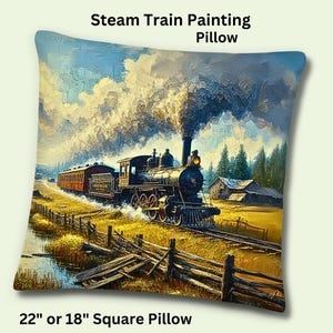 Steam Train Gemälde, Premium Kissen, Geschenk für Steam Train Fan, Eisenbahnmodellierer, Modellzug-Enthusiasten, Zugsammler